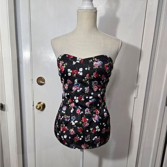 American Eagle Size L Strapless Black Floral Smocked blouse - Picture 11 of 12